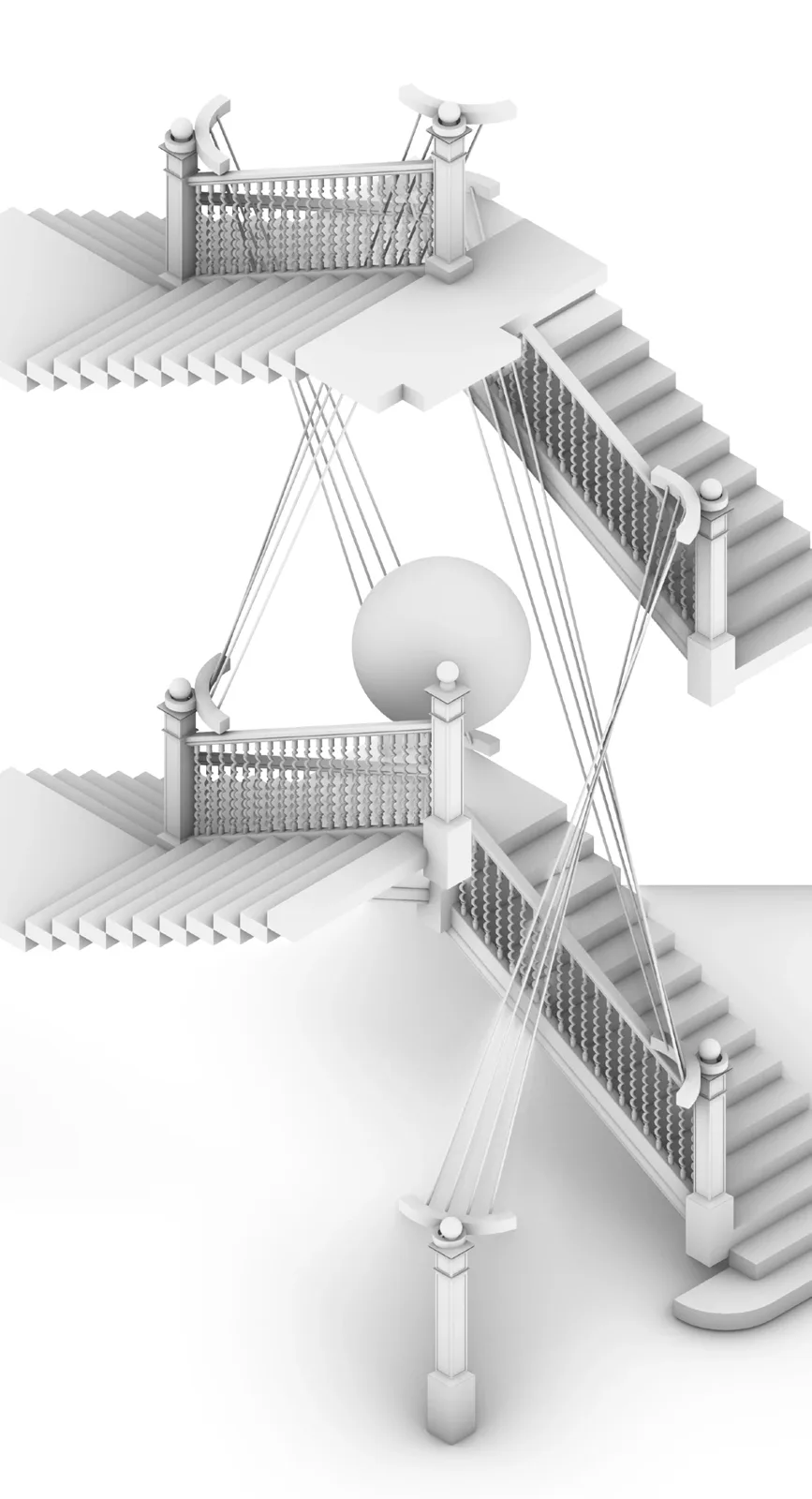 以数字模型研究装置与原有楼梯的关系。 / Digital modelling of the installation in relation to the existing stair.