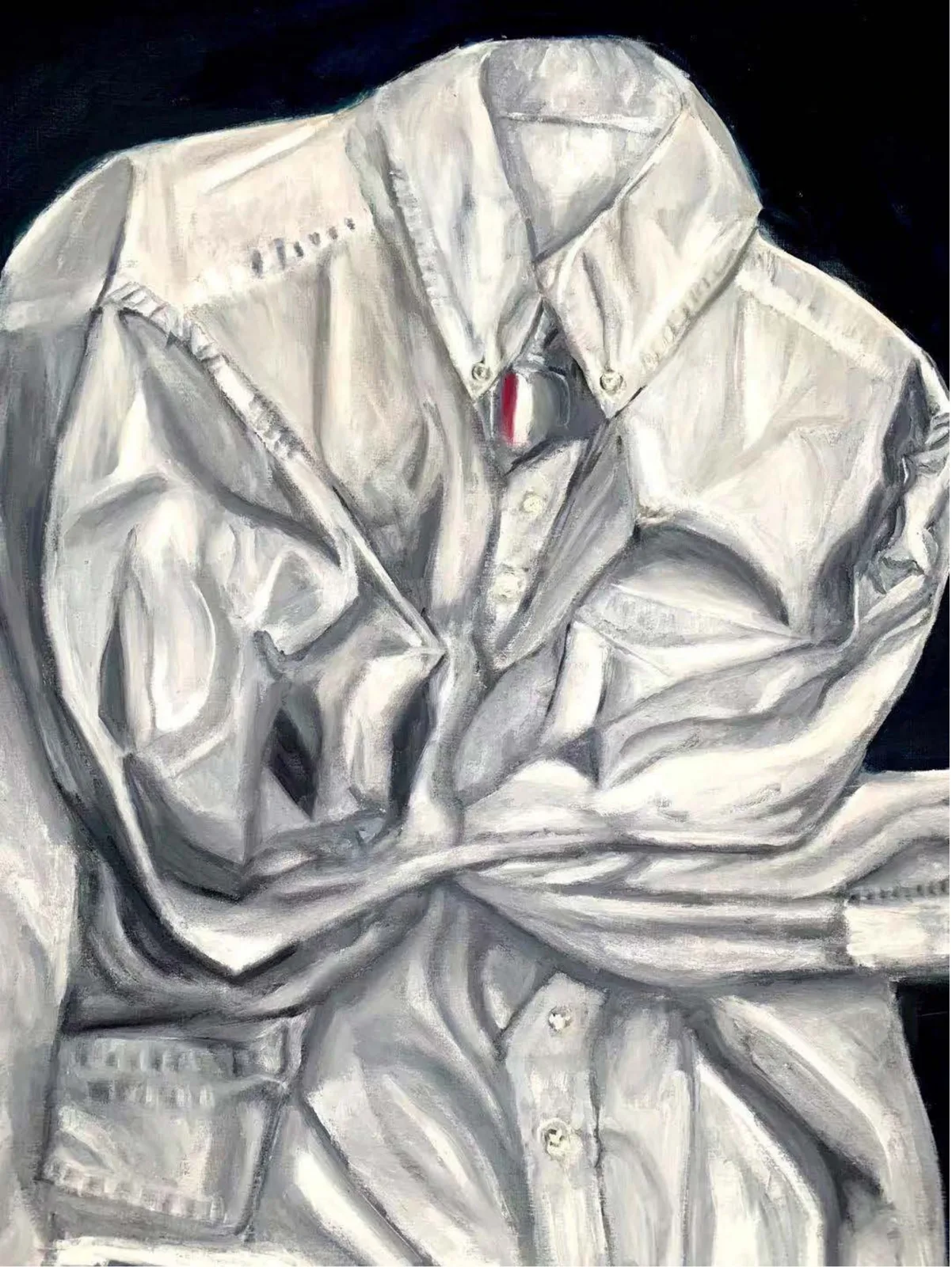 《White shirt》:实物写生,参考 Avigdor Arikha 的绘画风格。60 × 42 cm。 / White shirt: an observational drawing from an actual object, exploring Avigdor Arikha’s style. 60 × 42 cm.