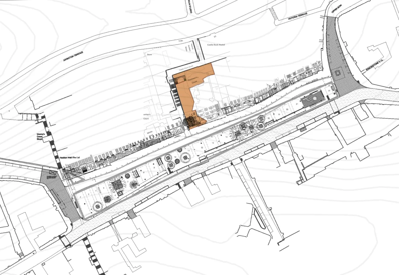 Grassmarket 与 Castle Wynd South 的场地测绘；前期课程协作研究。 / Site survey of Grassmarket and Castle Wynd South; collaborative studio research.