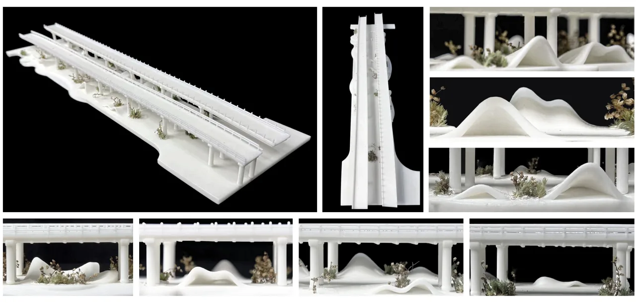 团队方案的模型与空间层次。 / Physical models and spatial layers of the team proposal.