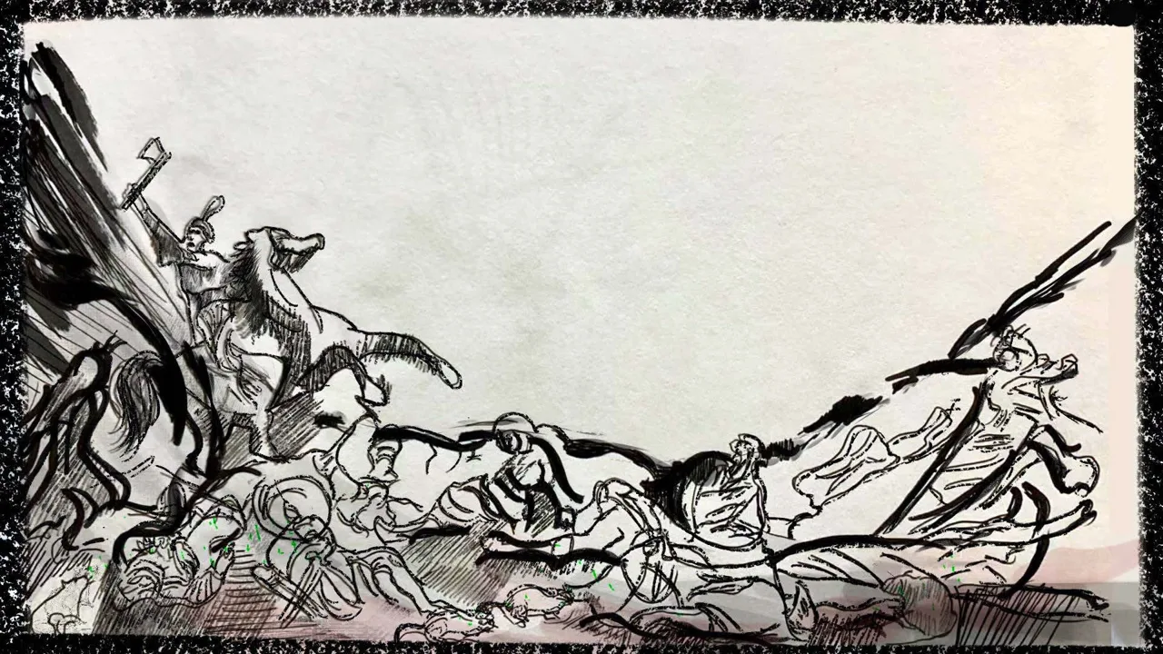 分镜 1 / 6:鼠群与密集线条构成开篇画面。 / Storyboard 1 / 6: rats and dense linework compose the opening frame.