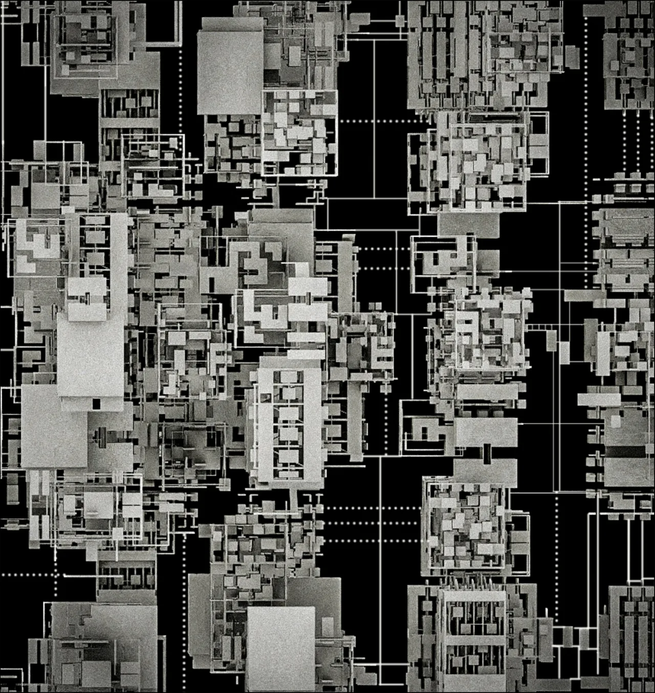 由不同空间片段构成的记忆图景。 / A memory landscape assembled from spatial fragments.