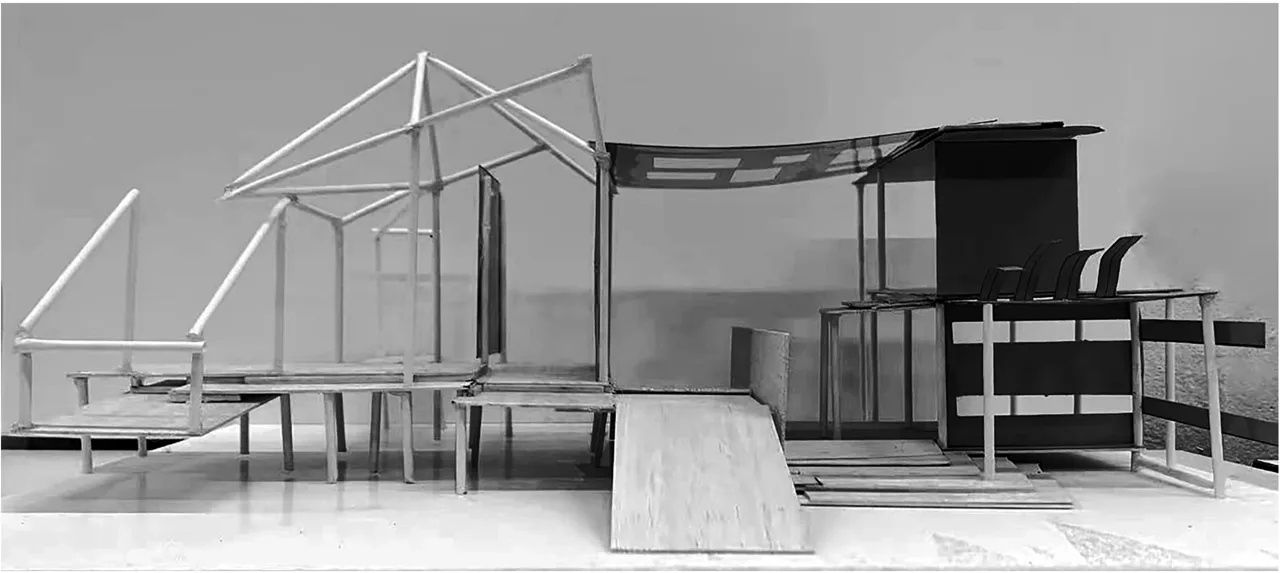 学校方案发展阶段的实体模型。 / Physical model from the developing school proposal.