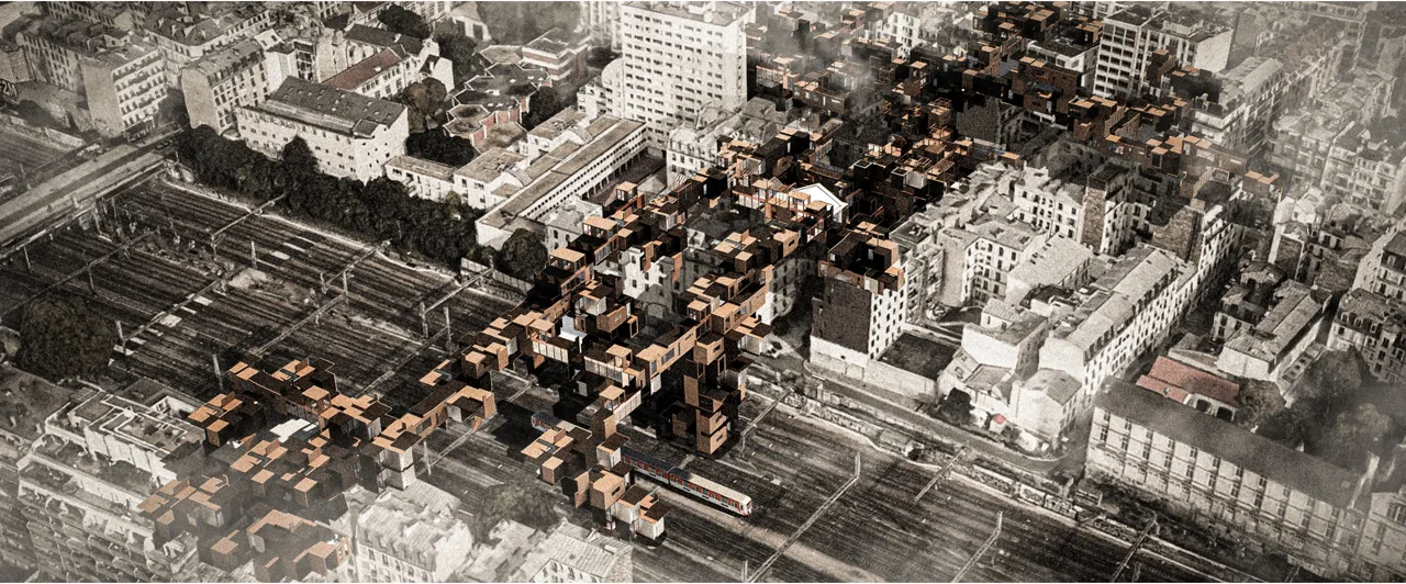 住宅单元、共享空间与整体形体的组合。 / Dwelling units, shared spaces and their overall assembly.